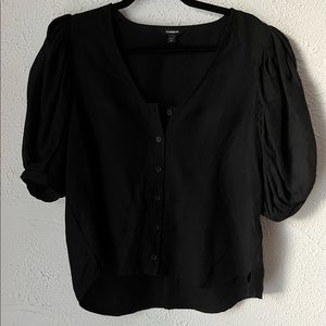 Express Puff Sleeve button down - S - black linen